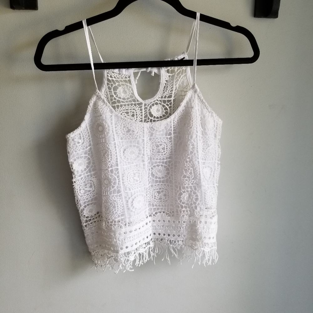 👚 WHITE CROCHET CROPPED TOP